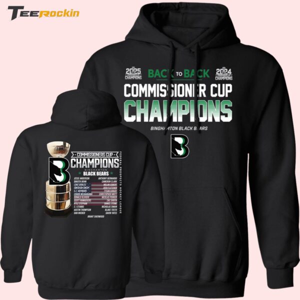 [Front+Back] Black Bears Shop 2024 Binghamton FPHL Commissioners Cup Champions Hoodie