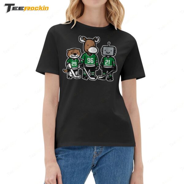 Jake Oettinger, Mikko Rantanen And Jason Robertson Otter, Moose And Robo Guys Ladies Boyfriend Shirt