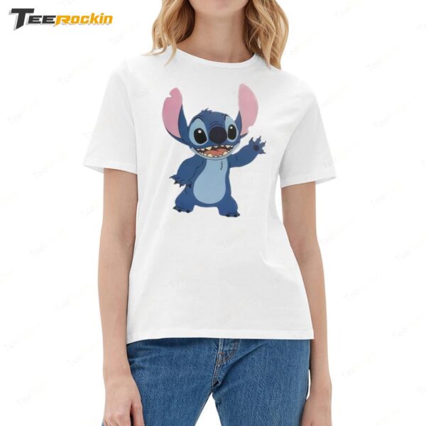 Stitch Hand Waving Ladies Boyfriend Shirt